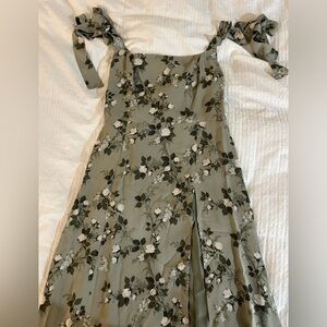 Reformation Floral Midi Dress in Green and White